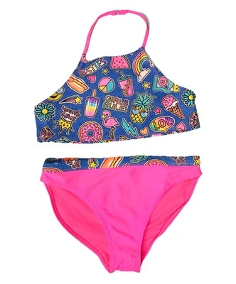 Wonder Nation Swim Set Pineapple Desserts Top Bottom Blue Pink | Girls 10/12 L - Image 1 of 3