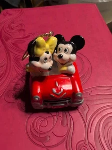 Vintage SCHMID Walt Disney MICKEY & MINNIE MOUSE Red Car Christmas Ornament - Picture 1 of 7