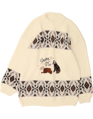 VINTAGE Womens Crew Neck Jumper Sweater UK 16 Large White Fair Isle BF10 - Image 1 of 3