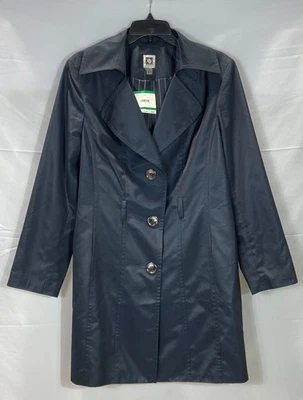 Anne Klein Women Blue Polyester Button Long Coat Size Large NWT - Image 1 of 4