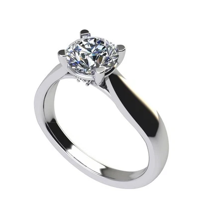 Platinum Plated Sterling Silver Round Solitaire Ring w/ 1 CTW Zirconia - Sz 6.5 - Image 1 of 4