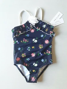 NWT JANIE AND JACK Girls Sz 4 Floral Rosette One-Piece Swimsuit Navy Floral - Picture 1 of 4
