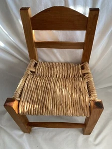 Wood & Rattan Mini Chair Stool Vintage Perfect For Plant Stand Or Teddy Or Dolls - Picture 1 of 7