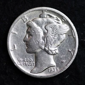 1935 Mercury Silver Ten Cent Dime AU B026 - Picture 1 of 2