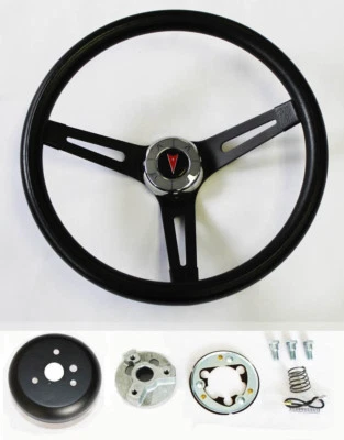 69-93 Pontiac GTO Tempest Firebird LeMans Black on Black Steering Wheel 13 1/2" - Image 1 of 4
