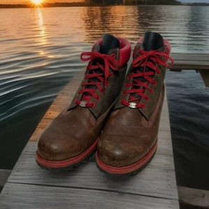 Timberland Hiking Work Boots Men’s Size 12 M Brown Red Pink 31181 - Picture 1 of 15