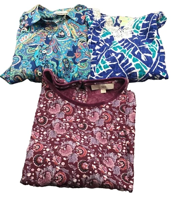 Lot of 3 Van Heusen LOFT & Caribbean Joe Womens Tops Sz M Paisley 3/4 Sleeve - Image 1 of 4