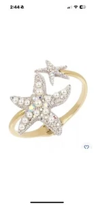 Betsey Johnson Gold Tone White Starfish Faux Pearl Crystal Hinge Bangle Bracelet - Picture 1 of 8