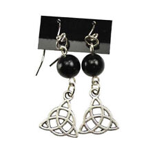 Celtic Triquetra & Black Onyx Gemstones Dangle Earrings 2" with French Hook