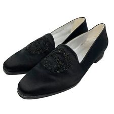 GUCCI Vintage GG Logo Beaded Pumps #6 US5.5 Satin Shoes Black Silver RankAB