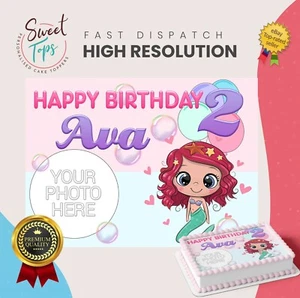 MERMAID + PHOTO PERSONALISED RECTANGLE EDIBLE CAKE TOPPER DECORATION - Picture 1 of 1