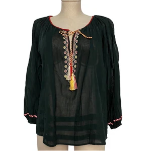 Denim Supply Women Blouse Long Dolman Sleeve V Neck Embroidered Black S NEW - Picture 1 of 6