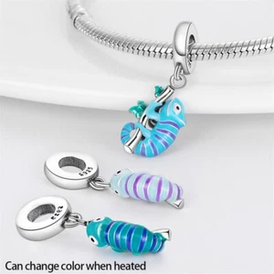 Colour Changing Lizard Chameleon Pet Animal Dangle Charm 925 Sterling Silver - Picture 1 of 4