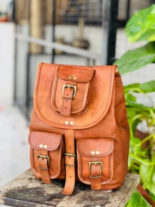 Men's Large Real Inspire Leather Rucksack Brown Travel Backpack Laptop Bag - Picture 1 of 5