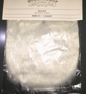NEW WHITE FURRY SANTA BEARD COSTUME AGES 3 UP NIP one size fits most NICE - Picture 1 of 2