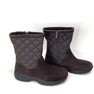 Lands End 444681 Suede Winter Boots Quilted Zip Sides 10B Brown zip Womens - Picture 1 of 10