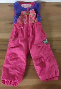 Obermeyer Snow Bibs Girls 2 Pink/Purple Butterflies Snowsuit Skiing Sledding - Picture 1 of 8