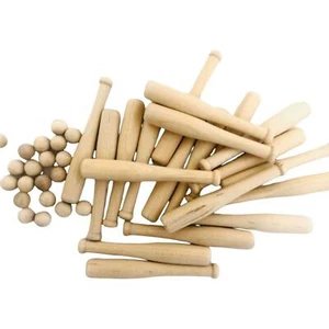 10- Miniatur Baseballschläger 4" lang x 5/16" dick und 10- 1/2" Holzbälle klein - Bild 1 von 10