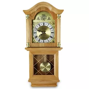 Bedford 26" Wanduhr in goldener Eichenholzoptik mit 4 Glockenspielen & schwenkbarem Pendel - Bild 1 von 8