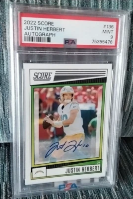 2022 Score Signatures auto Justin Herbert Autograph PSA 9 Chargers  POPULATION 5 - Image 1 of 2