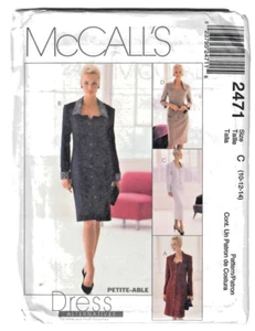 McCall's 2471 Vestido Forrado Patrón de Costura O Chaqueta Falda Ropa de Noche 10-12-14 - Imagen 1 de 4