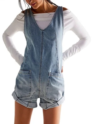 Damen Overalls Shorts Lässiger  Strampler V-Ausschnitt Ärmellos Jumpsuits S6600 - Bild 1 von 4