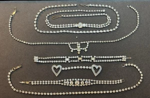 VTG Estate Rhinestone Crystal Necklace Bracelet Lot Of 7 Usable & Broken Jewelry - Picture 1 of 20