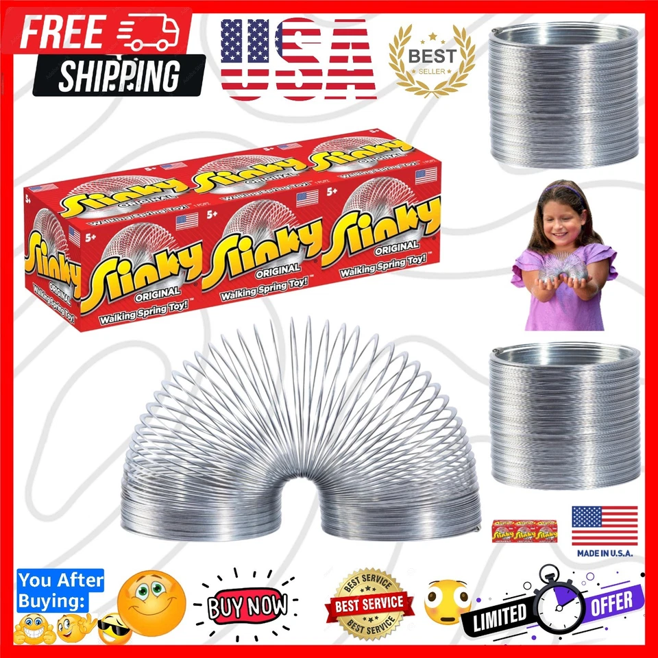 3 Pack Walking Spring Toy Original Girls Boys Kids Fun Classic Metal Slinky Coil