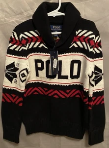 Polo Ralph Lauren Boys Logo Cotton Shawl Collar Sweater S Small Black New - Picture 1 of 10