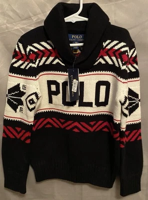 Polo Ralph Lauren Niños Logo Algodón Chal Cuello Suéter S Pequeño Negro Nuevo Foto 1 de 4