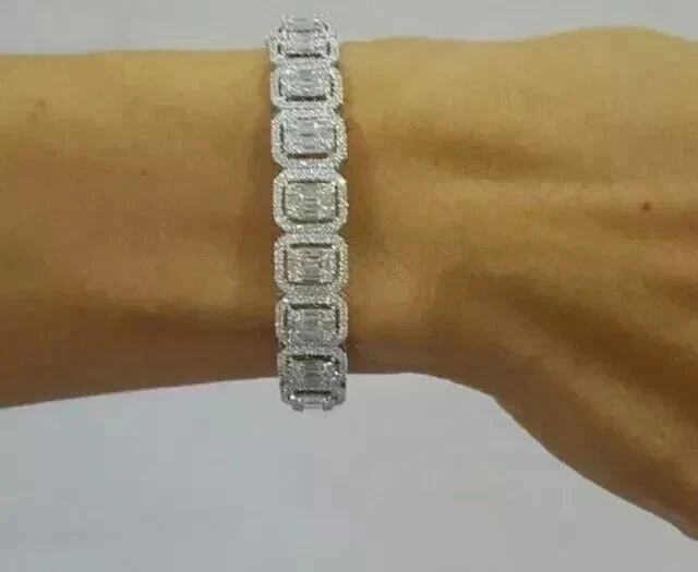 Pulseira de tênis folheada a ouro branco 14K corte esmeralda 8,90 quilates diamante criado em laboratório - Imagem 1 de 3