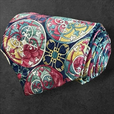 Corbata de seda con patrón de mosaico multicolor Cezeni Classics para hombre 3,5X57 Italia Foto 1 de 4