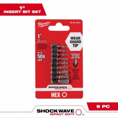 MILWAUKEE 9 piezas Juego de brocas hexagonales de impacto de onda de choque - 48-32-4616