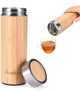 Botella infusora de té Bruntmor acero bambú aislada al vacío 12 oz madera - Imagen 1 de 5