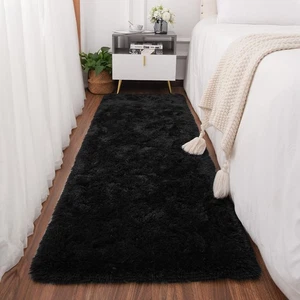 Black Runner Rug for Bedroom 2x6 Feet, Fluffy Shag Area Rugs for Living Room ... - Picture 1 of 7