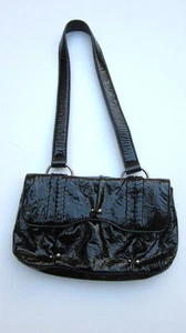LEONELLO BORGHI Slick Black Patent Handbag, TRIPLE MINT - Picture 1 of 5