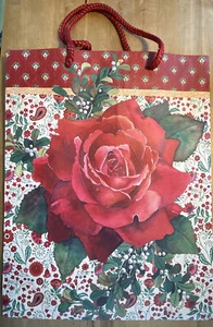 Punch Studio Large Red Rose Holiday Paper Gift Bag 15x12" - Picture 1 of 2