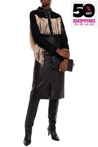 RRP €7239 VALENTINO Suede Leather Western Shirt IT40 US4 UK8 S Black Fringed - Picture 1 of 7
