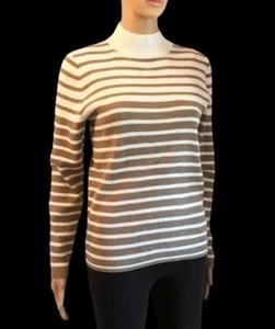 Karen Scott Brown Beige Stripped Ribbed Mock Neck Top Pullover Sweater Sz XL - Picture 1 of 11