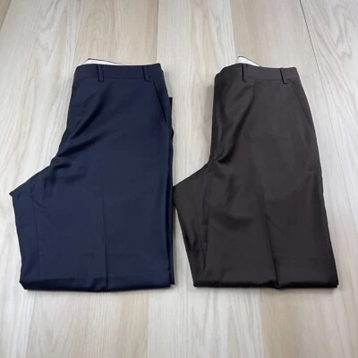 Lote de 2 pantalones de vestir Canali para hombre azules y marrones delanteros planos pierna recta talla 37 Foto 1 de 4