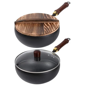 Suntuup Japanese Iron Pan 24cm Traditional Iron Pan Cooking Wok with Lid - Picture 1 of 14