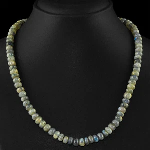 GENUINE 245.50 CTS NATURAL BLUE FLASH LABRADORITE ROUND BEADS NECKLACE (DG) - Picture 1 of 3