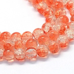 50 Crackle Glass Beads 7mm Coral Clear Mixed Ombre Bulk Jewelry Supplies Mix - Picture 1 of 2