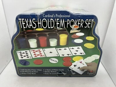 Texas Hold'em Poker Game Set Chips Rack Cards Dealer Button Felt Playing Surface - Image 1 of 3