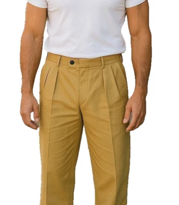 Pantalones para hombre Ermenegildo Zegna Scott 50 amarillo chino pierna recta pantalón plisado Foto 1 de 4