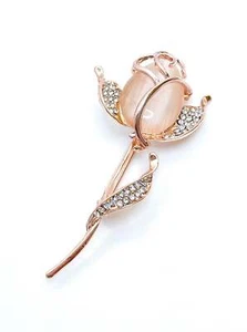 Pretty Single Opal Tulip Brooch | Cream Tulip with Crystals | Flower Jacket Pin - Picture 1 of 3