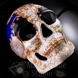 Men's Full Face Musical Skull Day of the Dead Halloween Masquerade Mask [Blue] - Picture 1 of 4