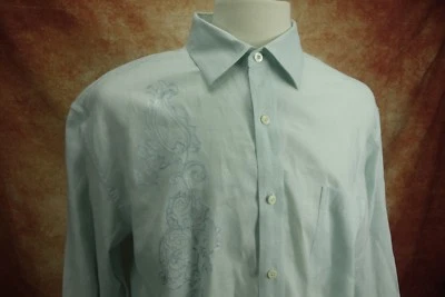 Nat Nast Luxury Originals Light Blue Linen Embroidered Dress Shirt Mens Size L - Image 1 of 4