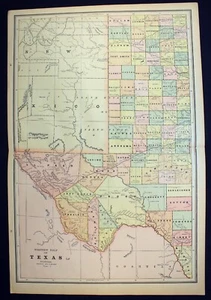 1889 Western Texas and Oklahoma Country in Indian Territory & New Mexico Map - Picture 1 of 8