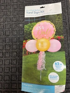 It's a Girl Baby Shower Air Filled Balloon Yard Sign Kit 62” height 11 pcs NEW - Picture 1 of 1